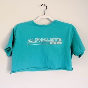 Teal Blue Oversized Alphalete Crop Tee Shirt Size Medium